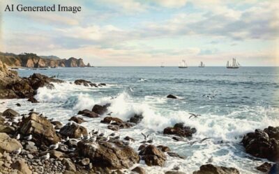 明治時代の常磐線（磐城線）・海の景色（画像はAIによるイメージです）