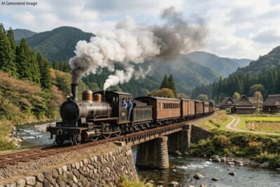 明治時代の日光線（画像はAIによるイメージです）（鉄道唱歌：日光関連）