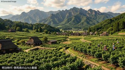 明治時代の群馬県の桑畑(画像はあくまでAIによるイメージです。)(両毛線や群馬県の歴史関連)