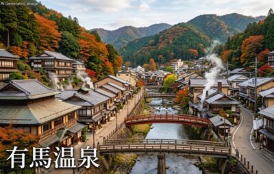 有馬温泉（画像はあくまでAIによるイメージです。）（鉄道唱歌：神崎・尼崎関連）