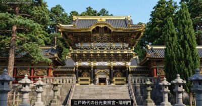 江戸時代の日光東照宮・陽明門（画像はあくまでAIによるイメージです。史実とは異なる描写がある可能性がありますので、ご了承ください。）