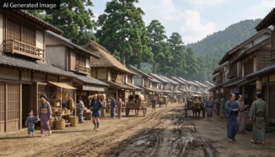 江戸時代の日光の町並み（画像はAIによるイメージです）