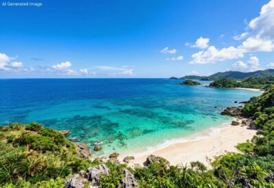 沖縄の海のイメージ(画像はあくまでAIによるイメージです。)(鉄道唱歌 沖縄編の地理歴史解説)
