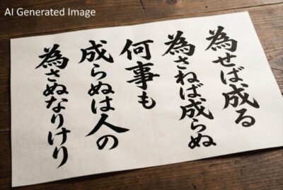 米沢の英雄・上杉鷹山公の残したあまりに有名な名言（画像はあくまでAIによるイメージです。）（鉄道唱歌：福島・米沢関連）