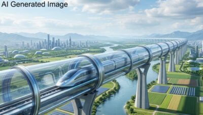 真空チューブ列車(画像はあくまでAIによるイメージです。)