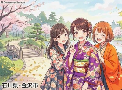 金沢・兼六園の観光(画像はあくまでAIによるイメージです。実際の景色・人物とは無関係です。)