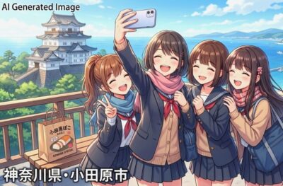 神奈川県小田原市の観光(画像はあくまでAIによるイメージです。)(鉄道唱歌:国府津・小田原関連)