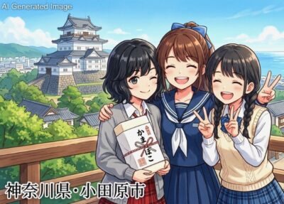 神奈川県小田原市の観光(画像はあくまでAIによるイメージです。)(鉄道唱歌:国府津・小田原関連)
