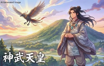 神武天皇(画像はあくまでAIによるイメージです。)(鉄道唱歌 宮崎編の地理・歴史解説)