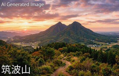 筑波山（画像はあくまでAIによるイメージです。）（鉄道唱歌：土浦関連）