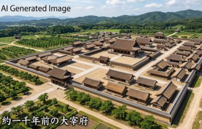約一千年前の大宰府(画像はあくまでAIによるイメージです。史実とは異なる描写がある可能性がありますので、ご了承ください。)