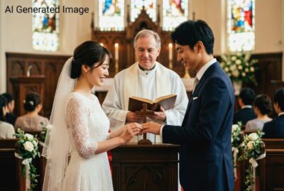 結婚式のイメージ(画像はAIによるイメージです。実際の景色・人物ではありません)(結婚の歴史関連)