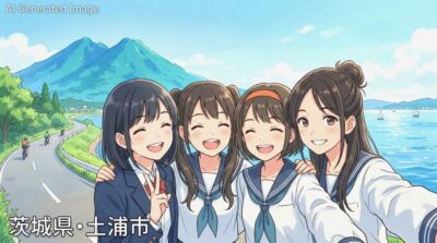 霞ヶ浦・筑波山・サイクリングの街、土浦（画像はあくまでAIによるイメージです。）