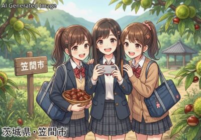 栗の名所・茨城県笠間市(画像はあくまでAIによるイメージです。実際の景色・人物等ではありません)(鉄道唱歌:友部関連)