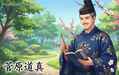 菅原道真公(画像はあくまでAIによるイメージです。)(鉄道唱歌:太宰府関連)