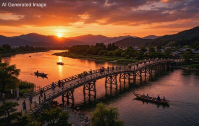 近江八景「瀬田の夕照」(画像はあくまでAIによるイメージです。)