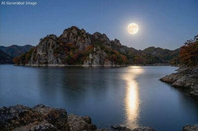 近江八景「石山の秋月」(画像はあくまでAIによるイメージです。)