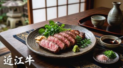 近江牛（画像はあくまでAIによるイメージです。）（鉄道唱歌：彦根・草津関連）