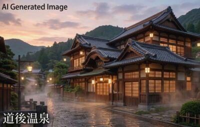 日本の温泉の歴史において最古級の歴史を誇る愛媛県道後温泉のイメージ図（画像はあくまでAIによるイメージです。）