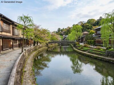 金沢の伝統的な街並み(画像はあくまで、AIによるイメージになります。)