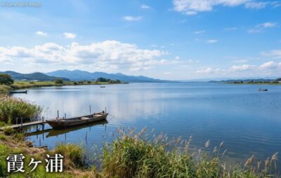 霞ヶ浦（画像はあくまでAIによるイメージです。）（鉄道唱歌：土浦関連）
