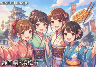 「出世の街・楽器の街・ギョーザの街・浜松」(画像はあくまでAIによるイメージです。)(中田島砂丘関連)