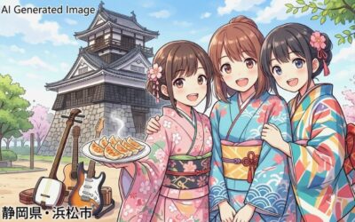 出世の町・楽器の町・ギョーザの町・浜松(画像はあくまでAIによるイメージです。実際の景色・実物・人物とは無関係です。)(鉄道唱歌の旅)