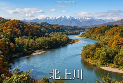 雄大に流れる北上川の風景(画像はあくまでAIによるイメージです。)
