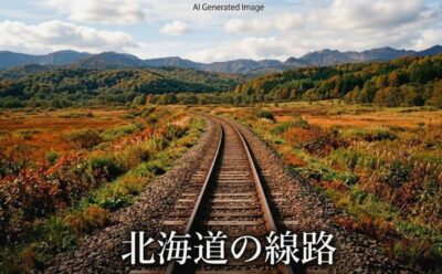 北海道の線路の例(画像はあくまでAIによるイメージです。)(鉄道唱歌:北海道編関連)