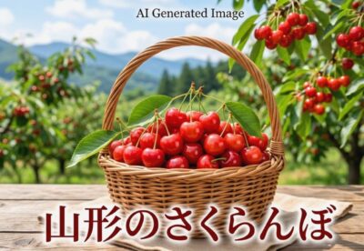 山形のさくらんぼ（画像はあくまでAIによるイメージです。）（鉄道唱歌　山形編）