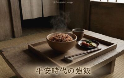 平安時代の強飯(こわいい)のイメージ(画像はあくまでAIによるイメージです。史実とは異なる描写がある可能性がありますので、ご了承ください。)