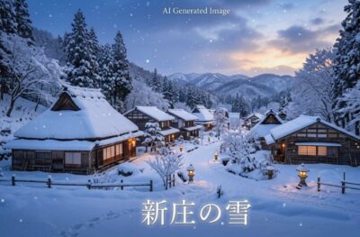 新庄の雪(画像はあくまでAIによるイメージです。実物・実際の景色ではありませんので、ご了承ください。)