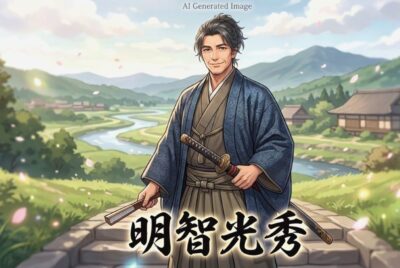 明智光秀(画像はあくまでAIによるイメージです。)(山陰鉄道唱歌:福知山関連)