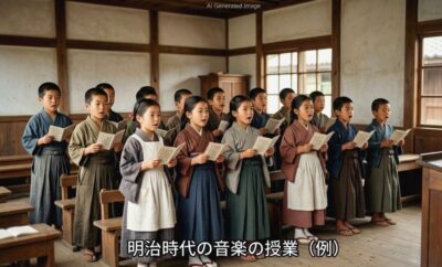 明治時代の音楽(唱歌)の授業(画像はあくまでAIによるイメージです。)(大和田建樹関連)