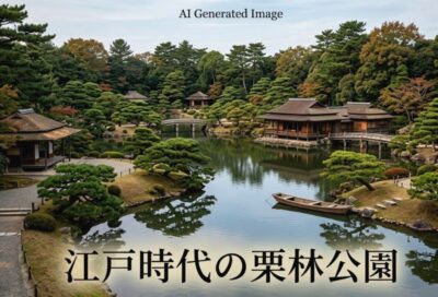 江戸時代の栗林公園の例(画像はあくまでAIによるイメージです。)(鉄道唱歌 香川編の歴史解説)