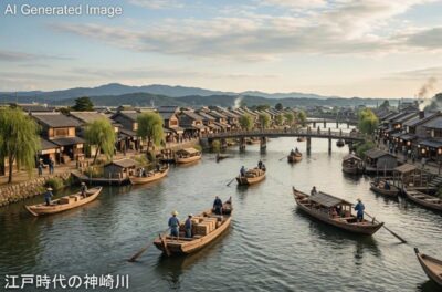 江戸時代の神崎川（画像はあくまでAIによるイメージです。）