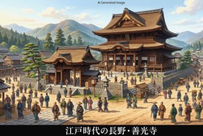 江戸時代の長野・善光寺（画像はあくまでAIによるイメージです。）