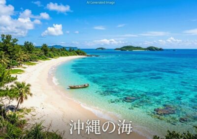 沖縄の海のイメージ(画像はあくまでAIによるイメージです。)(鉄道唱歌 沖縄編の地理歴史解説)