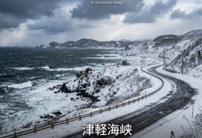 津軽海峡(画像はあくまでAIによるイメージです。)(鉄道唱歌:青森関連)