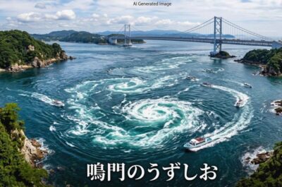 鳴門の渦潮(画像はあくまでAIによるイメージです。実物・実際の景色ではありませんので、ご了承ください。)(鳴門線の観光・歴史)