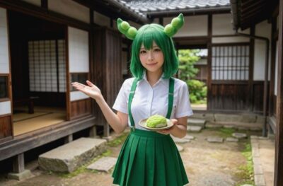 ※画像は生成AIによるイメージなのだ!座敷と庭をつなぐ「縁側(えんがわ)」は、夏の直射日光を遮りつつ風を通し、冬は冷気を和らげる先人の知恵なのだ。手前にある石(沓脱石)から庭へそのまま出入りできるのも伝統家屋の特徴なのだ!