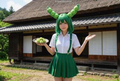 ※画像は生成AIによるイメージなのだ!分厚い茅葺き(かやぶき)屋根と、横にまっすぐ伸びる「直屋(すごや)」の特徴がよく表れているのだ。