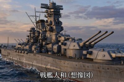 巨大な46cm砲も、仰角（ぎょうかく）はせいぜい45度くらいの角度であり、空を自在に飛び回るアメリカの戦闘機には当たりにくかった。また、たとえ40kmほどの射程を持っていても、そもそも地球は丸いため、20km以上先にいる敵艦隊を発見することは、人間の目視では困難だった（画像はあくまでAIによるイメージです。）