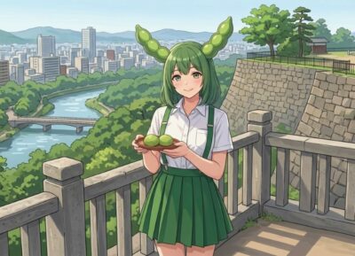 北上川の大改修に驚くずんだもん(画像はあくまでAIによるイメージなのだ)