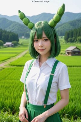 ボクはずんだもん!東北の田園地帯の魅力をたっぷり案内するのだ!(画像はあくまでAIによるイメージなのだ。実際の景色・人物等ではありませんので、ご了承くださいなのだ)