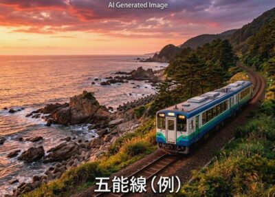 五能線(画像はあくまでAIによるイメージです。実際の景色・車両等ではありませんので、ご了承ください)