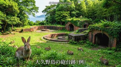一度も実戦で火を噴くことなく眠りについた大久野島の砲台跡（画像はあくまでAIによるイメージです。）