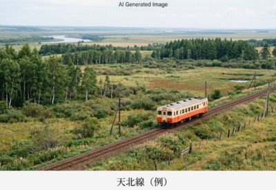 宗谷地方の廃線・廃駅跡を駆け抜けた天北線のノスタルジックな風景(画像はあくまでAIによるイメージです。)