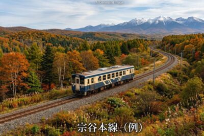 宗谷本線の例(画像はあくまでAIによるイメージです。実際の景色・車両等ではありませんので、ご了承ください。)