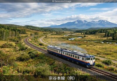 宗谷本線の例(画像はあくまでAIによるイメージです。実際の景色・車両等ではありませんので、ご了承ください。)